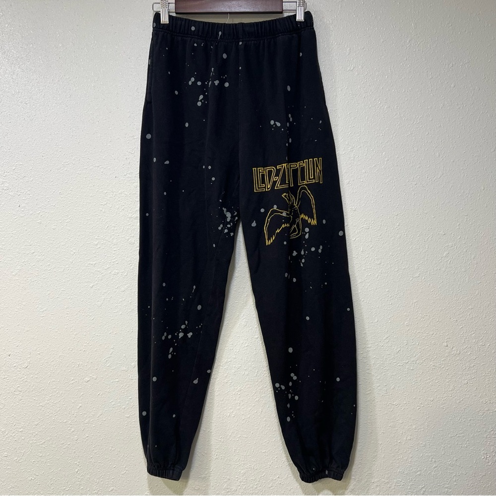 Led Zeppelin Paint Splatter Jogger Black Yellow Rock Sweatpants Pants Size Small
